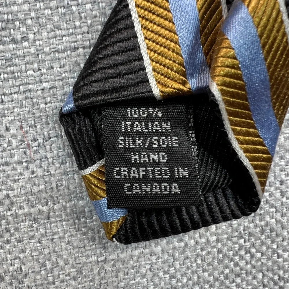 Dion Signature Silk Regimental Stripe Mens Neck Tie‎ Black Gold Blue Prep Formal